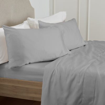 100% Organic Cotton Sheet Set - 300 Thread Count - Bedding Sheets & Pillowcase - Deep Pocket Fits up to a 15-18" Mattress   - Organic Certified  - Silver Grey color -Comfort & Care Collection