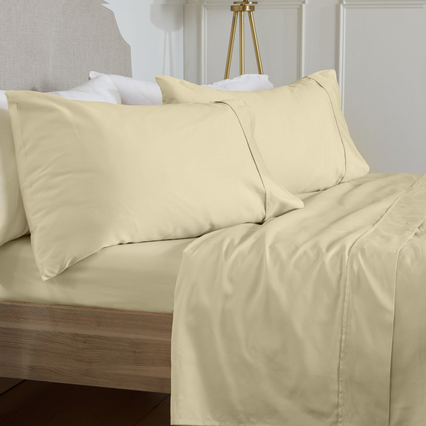Tricela Sheet Set- Blend of Cotton/Poly/Tencel 1000TC Bedding Sheets with Pillowcases - Extra Sofy Luxury Bed Sheets- Deep Pocket upto 18 inch - Khaki