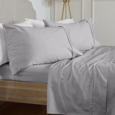 100% Cotton Sheet Set - 400 Thread Count - Bedding Sheets & Pillowcase - Deep Pocket Fits up to 15" Mattress - Medium Gray | iN-Hance finished  certified - At Ease Collection