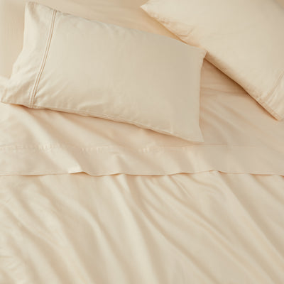 100% Cotton Sheet Set - 400 Thread Count - Bedding Sheets & Pillowcase - Deep Pocket Fits up to 15" Mattress - Ivory  | iN-Hance finished  certified - At Ease Collection