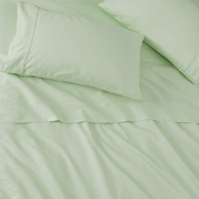 100% Cotton Sheet Set - 400 Thread Count - Bedding Sheets & Pillowcase - Deep Pocket Fits up to 15" Mattress - Light Sage | iN-Hance finished  certified - At Ease Collection