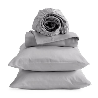 100% Cotton Sheet Set - 400 Thread Count - Bedding Sheets & Pillowcase - Deep Pocket Fits up to 15" Mattress - Medium Gray | iN-Hance finished  certified - At Ease Collection